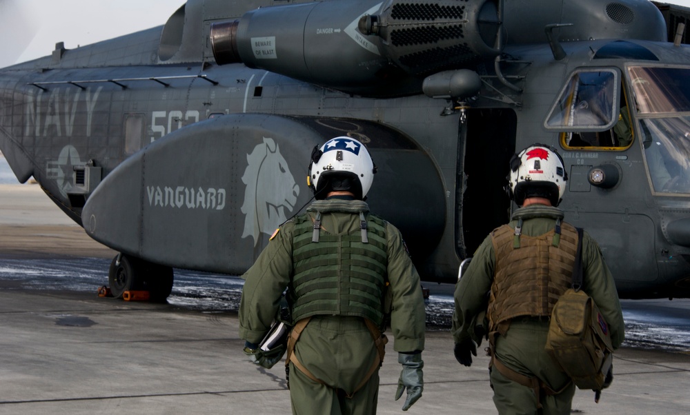 Rear Admiral J.R. Haley, Commander, Naval Air Force Atlantic flew in an MH-53E Sea Dragon