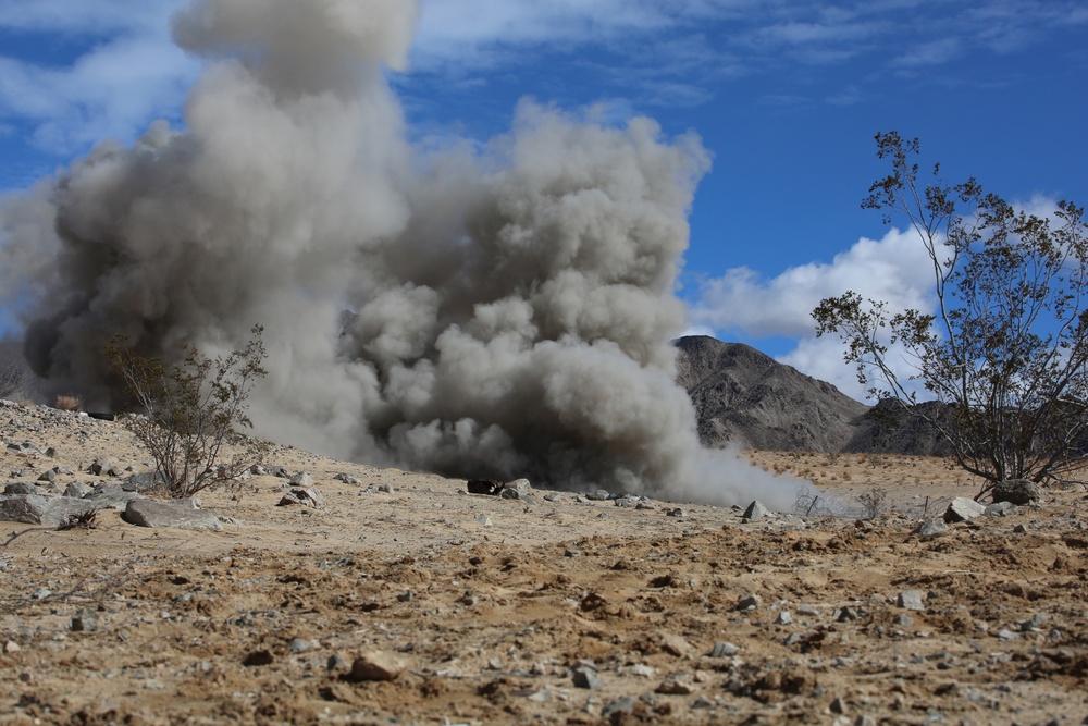 Integrated Task Force combat engineers conduct hasty breaching during pilot test at Twentynine Palms