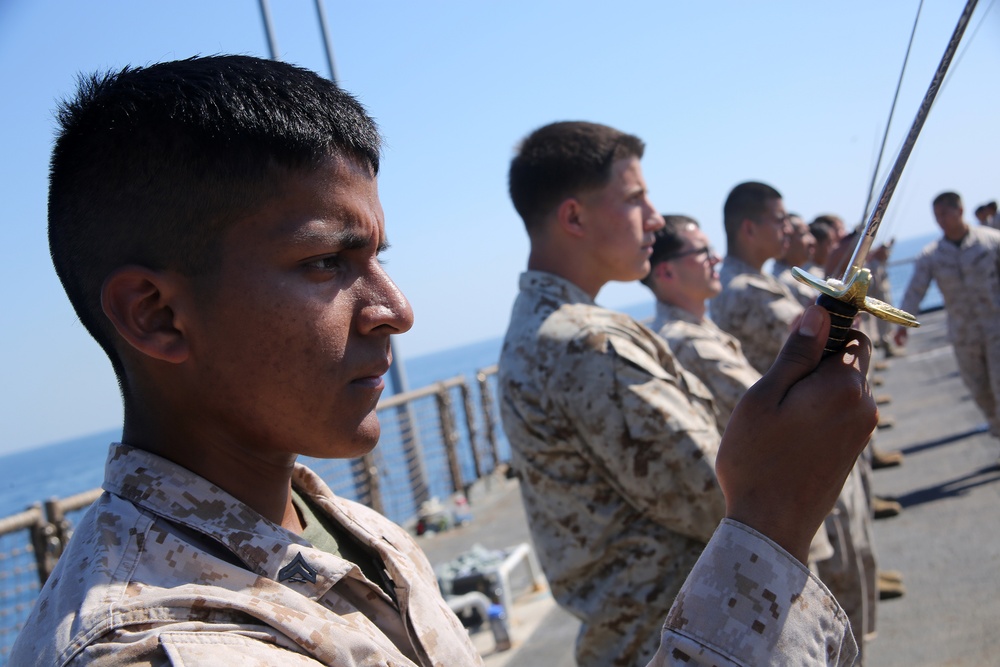 Marines conduct sword manual aboard USS Fort McHenry