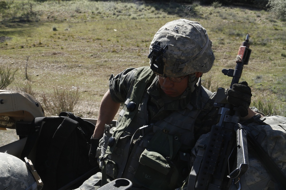 The 8th Squadron, 1st US Cavalry gets ready to take up a postion for an ambush as part of the opposition force (OPFOR)