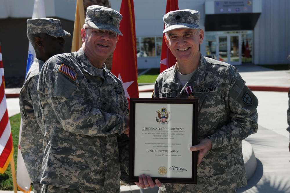 79th Sustainment Support Command Retirement Ceremony for Col. Peggy Stradford and Lt. Col. Samuel Bettwy, March 7, 2015