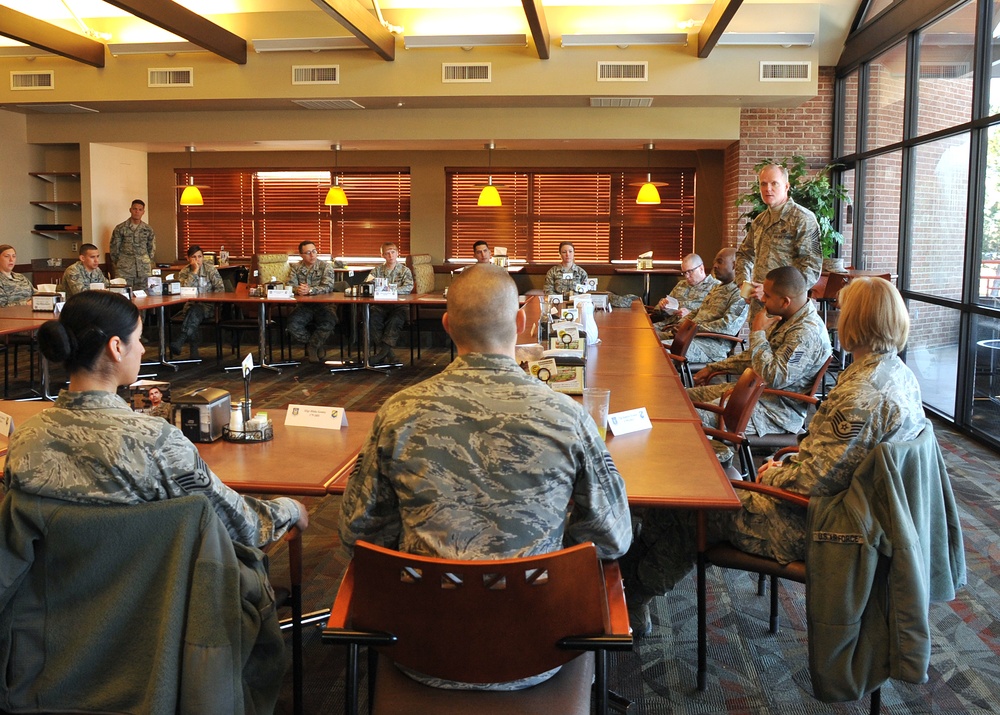 Chief Cody meets with Airmen from Peterson Air Force Base