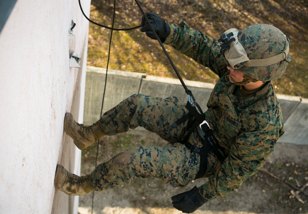 Down and Out: MAGTF Marines rappel with Special Forces