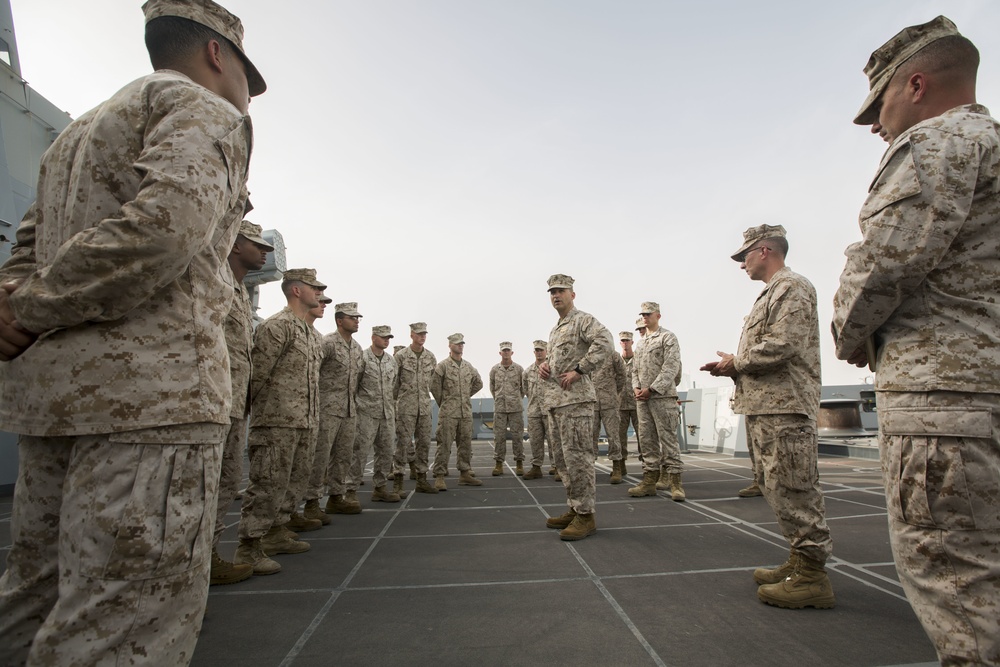 24 MEU Commanding Officer Visits Marines Aboard the USS New York (LPD 21)
