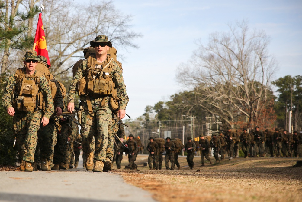 3/8 Marines hike to battalion field exercise