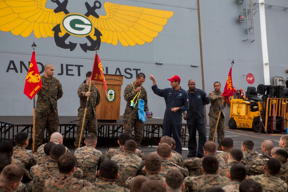 Marines receive a ship safety brief