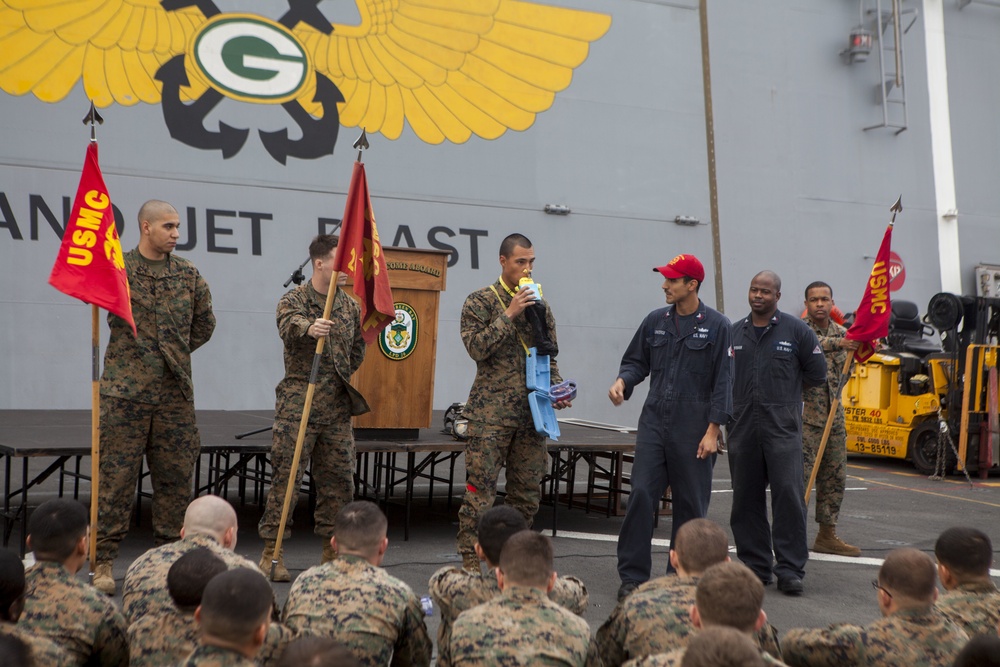 Marines Receive a ship safety brief