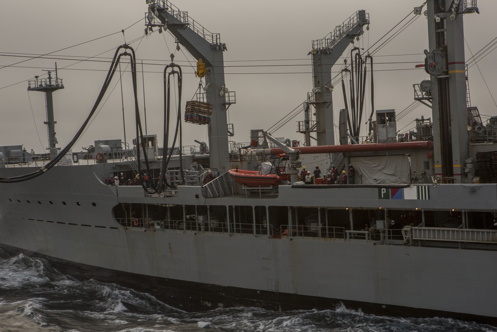 USS Arlington (LPD-24) refuels in the Atlantic Ocean