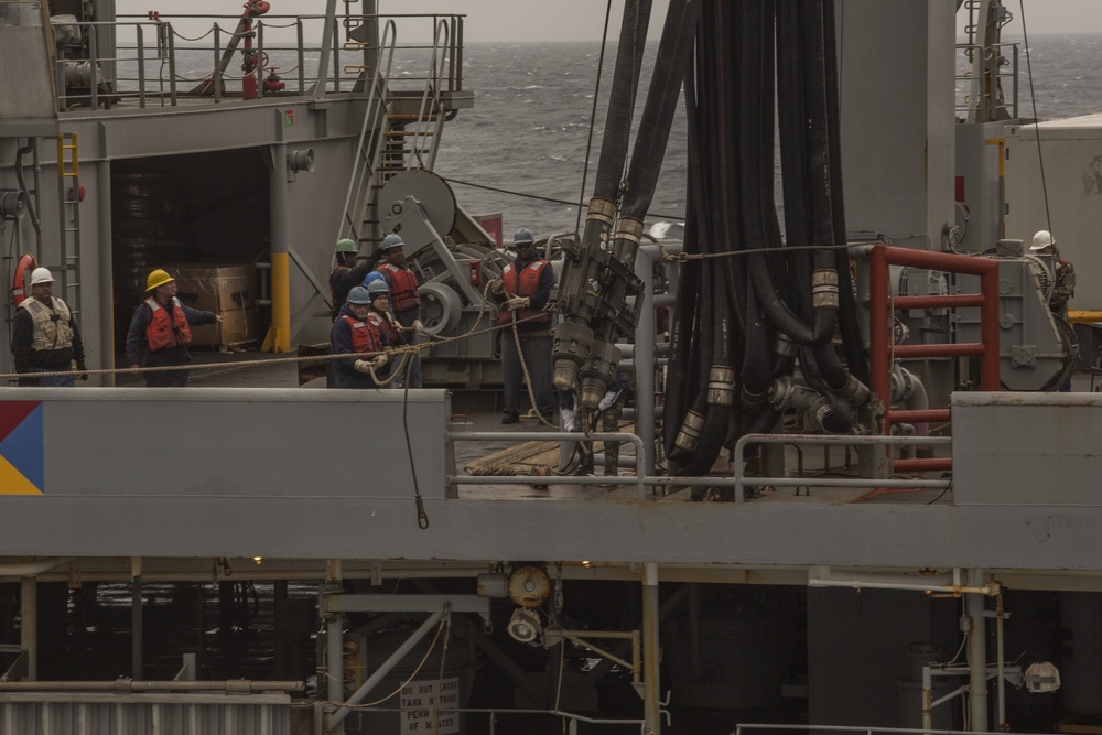 USS Arlington (LPD-24) refuels in the Atlantic Ocean