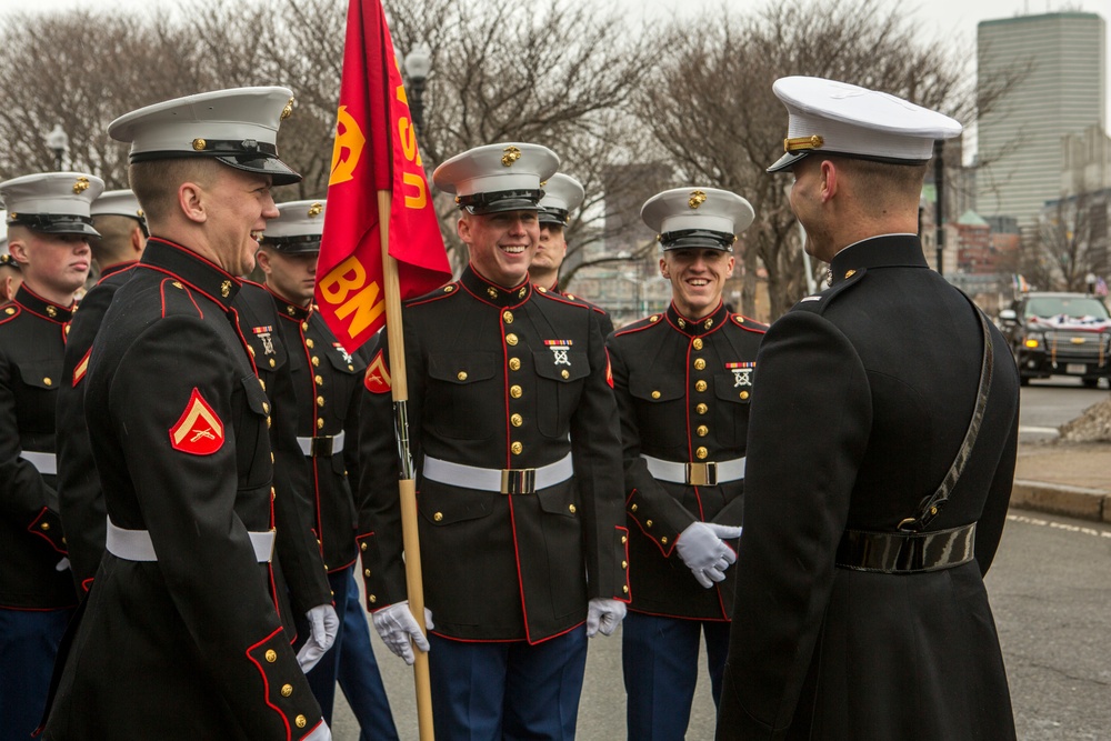 U.S. Marines march in the South Boston Allied War Veteran's Council St. Patrick's Day parade