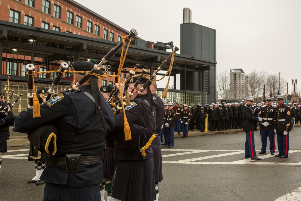 U.S. Marines march in the South Boston Allied War Veteran's Council St. Patrick's Day parade