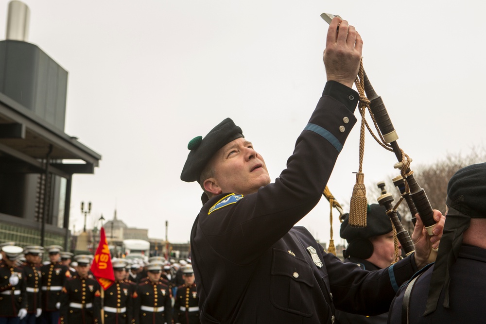 U.S. Marines march in the South Boston Allied War Veteran's Council St. Patrick's Day parade