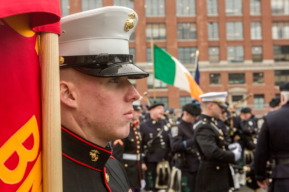 U.S. Marines march in the South Boston Allied War Veteran's Council St. Patrick's Day parade