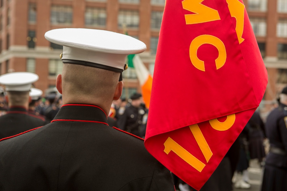 U.S. Marines march in the South Boston Allied War Veteran's Council St. Patrick's Day parade