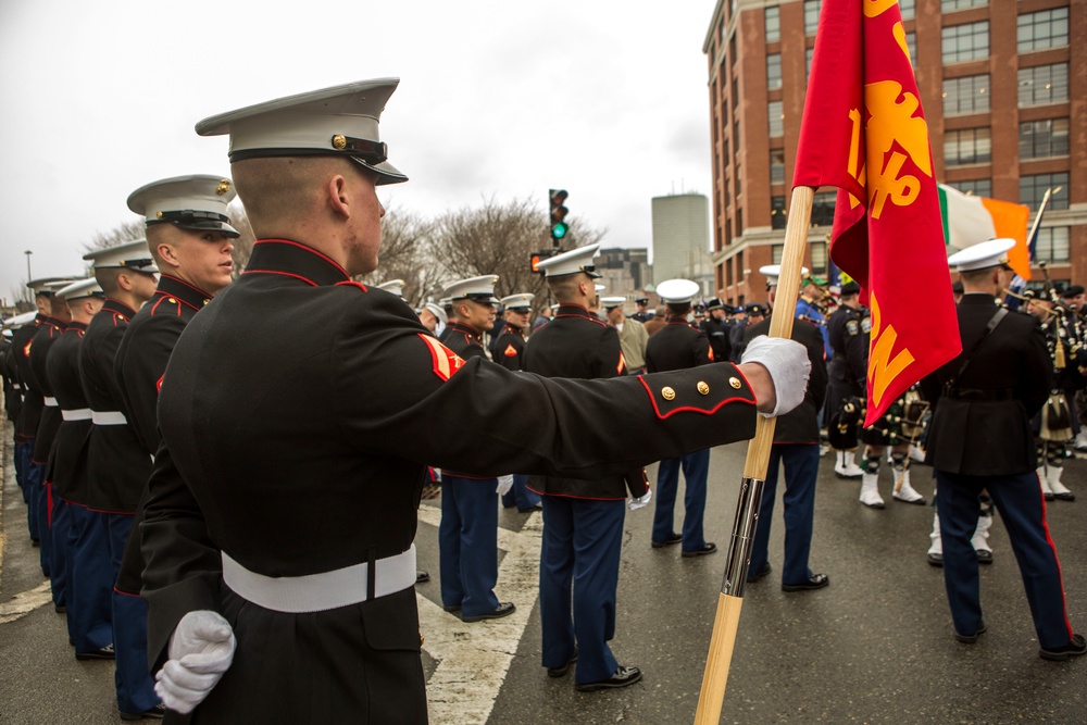 U.S. Marines march in the South Boston Allied War Veteran's Council St. Patrick's Day parade