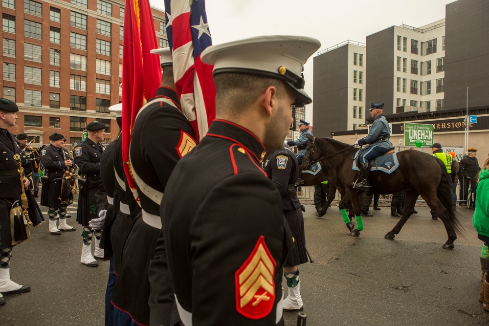 U.S. Marines march in the South Boston Allied War Veteran's Council St. Patrick's Day parade