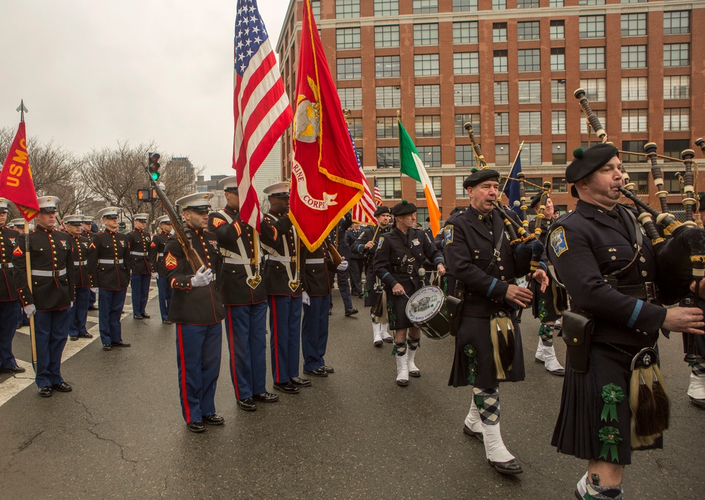 U.S. Marines march in the South Boston Allied War Veteran's Council St. Patrick's Day parade