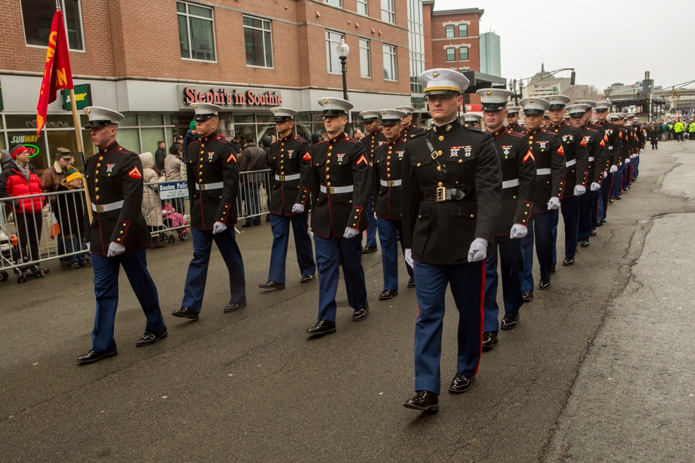 U.S. Marines march in the South Boston Allied War Veteran's Council St. Patrick's Day parade