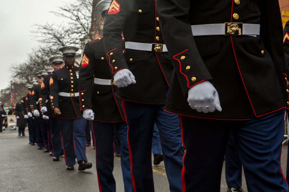 U.S. Marines march in the South Boston Allied War Veteran's Council St. Patrick's Day parade