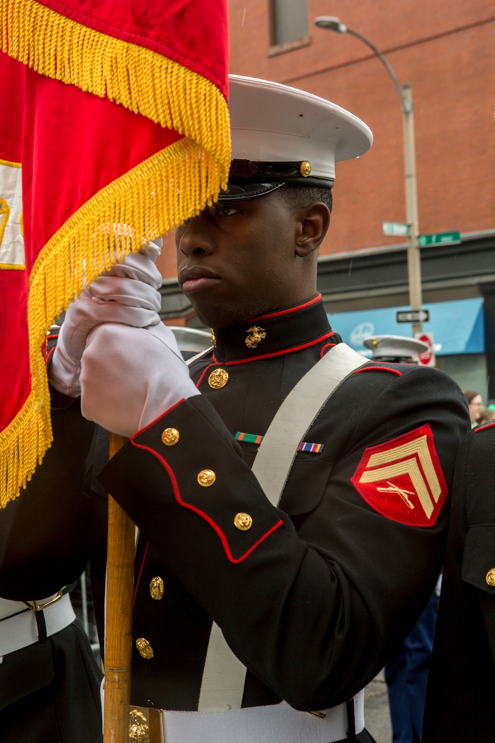 U.S. Marines march in the South Boston Allied War Veteran's Council St. Patrick's Day parade