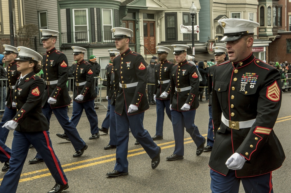 U.S. Marines march in the South Boston Allied War Veteran's Council St. Patrick's Day parade