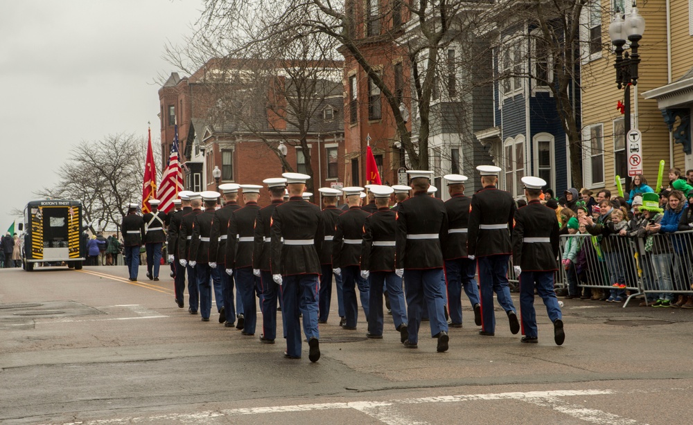 U.S. Marines march in the South Boston Allied War Veteran's Council St. Patrick's Day parade