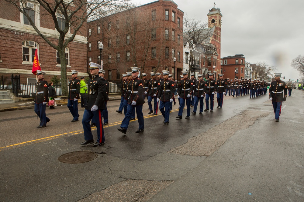 U.S. Marines march in the South Boston Allied War Veteran's Council St. Patrick's Day parade