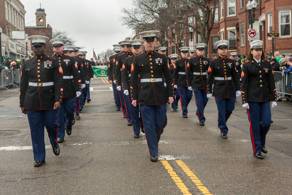 U.S. Marines march in the South Boston Allied War Veteran's Council St. Patrick's Day parade