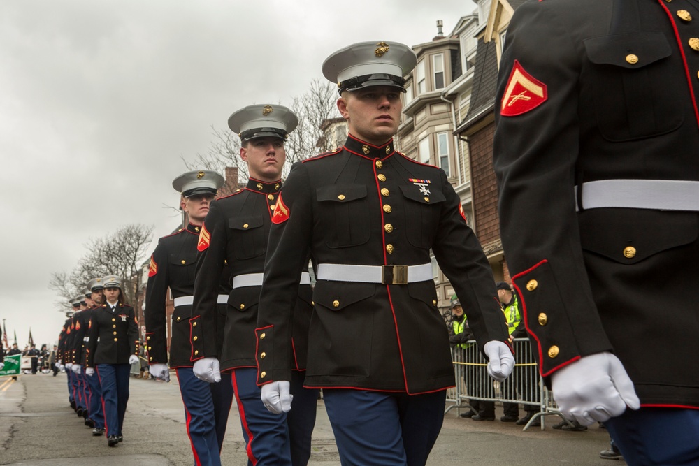 U.S. Marines march in the South Boston Allied War Veteran's Council St. Patrick's Day parade