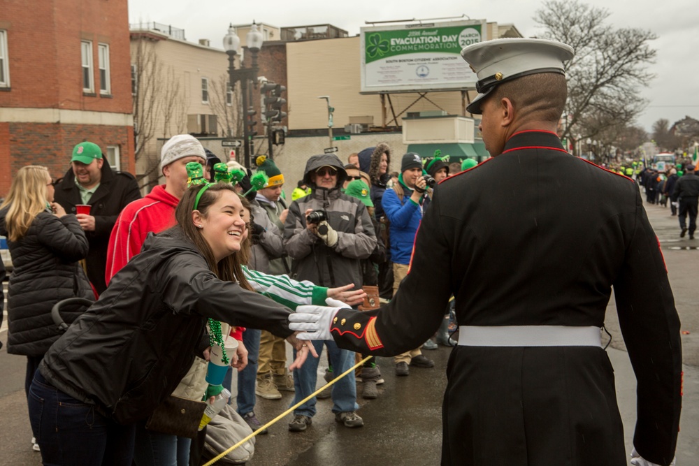 U.S. Marines march in the South Boston Allied War Veteran's Council St. Patrick's Day parade