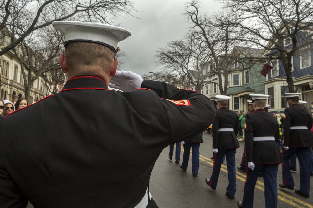 U.S. Marines march in the South Boston Allied War Veteran's Council St. Patrick's Day parade