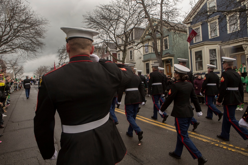 U.S. Marines march in the South Boston Allied War Veteran's Council St. Patrick's Day parade