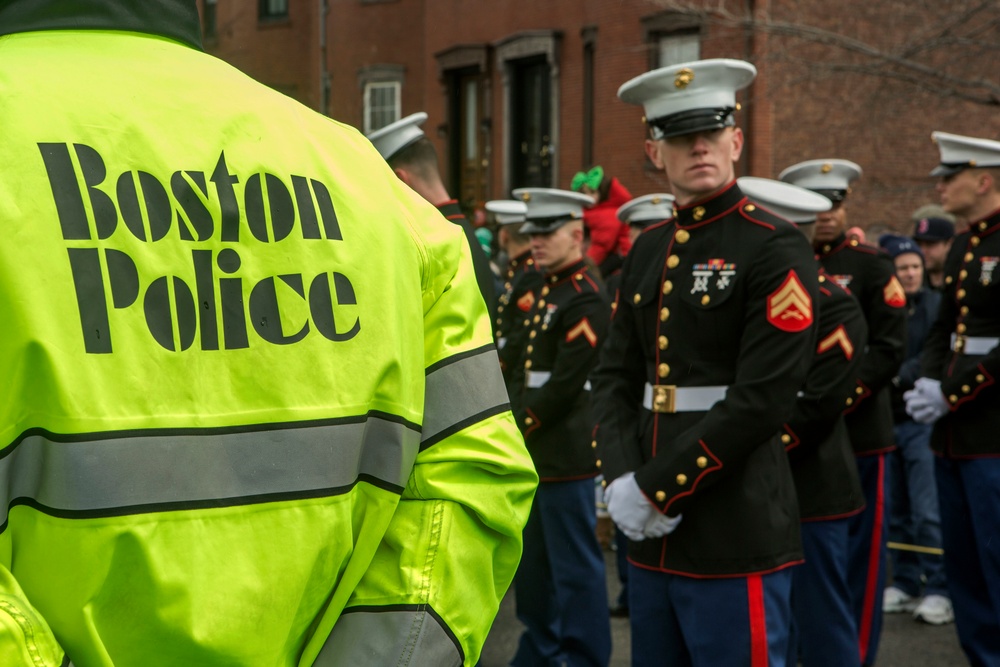 U.S. Marines march in the South Boston Allied War Veteran's Council St. Patrick's Day parade