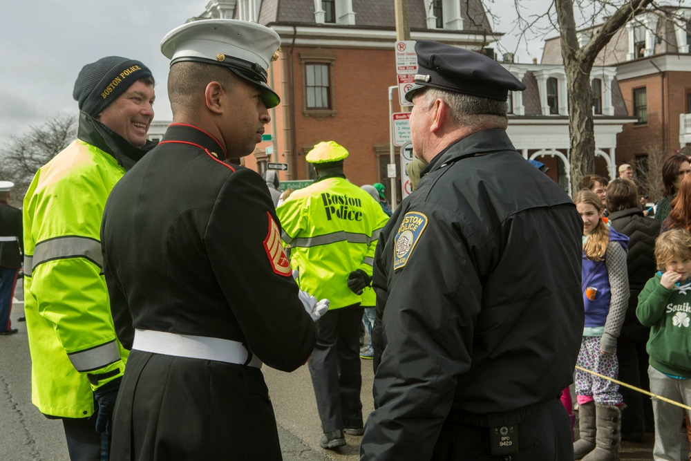 U.S. Marines march in the South Boston Allied War Veteran's Council St. Patrick's Day parade