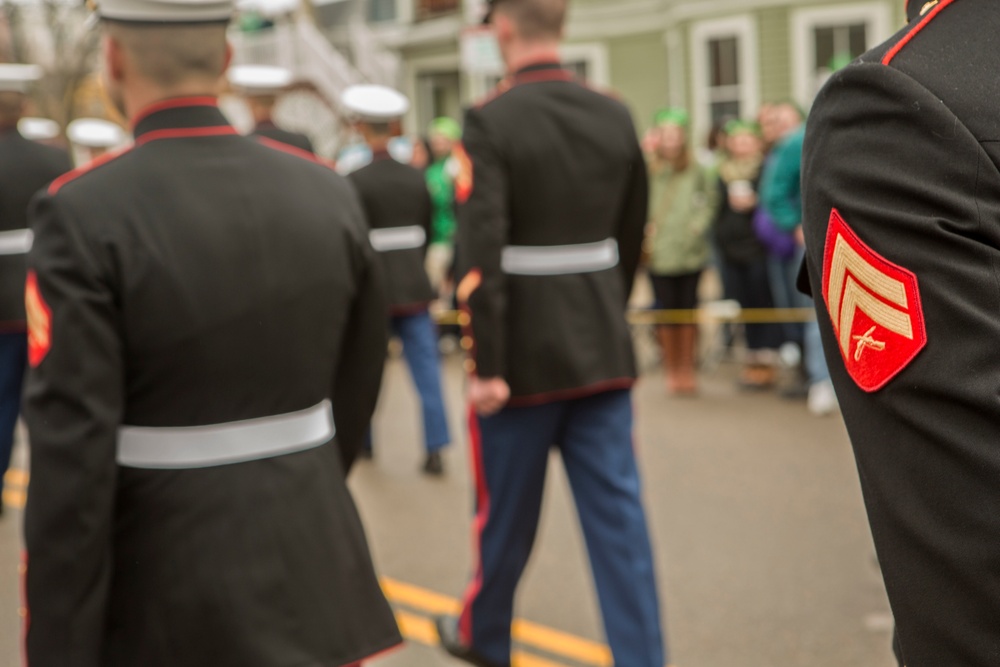 U.S. Marines march in the South Boston Allied War Veteran's Council St. Patrick's Day parade