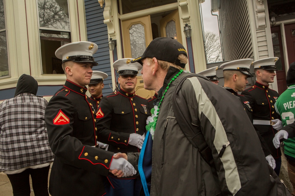 U.S. Marines march in the South Boston Allied War Veteran's Council St. Patrick's Day parade