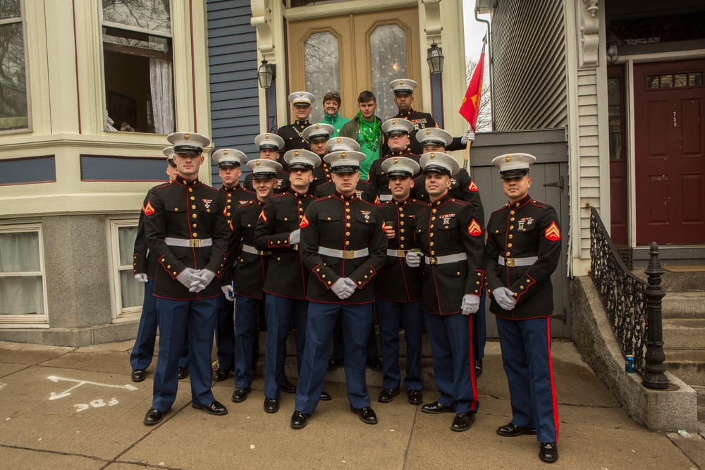 US Marines march in the South Boston Allied War Veteran's Council St. Patrick's Day parade