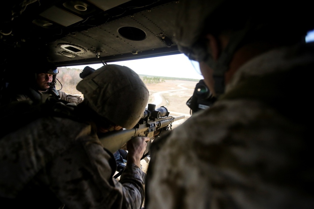 2nd Recon. Bn. fires weapons from land, air
