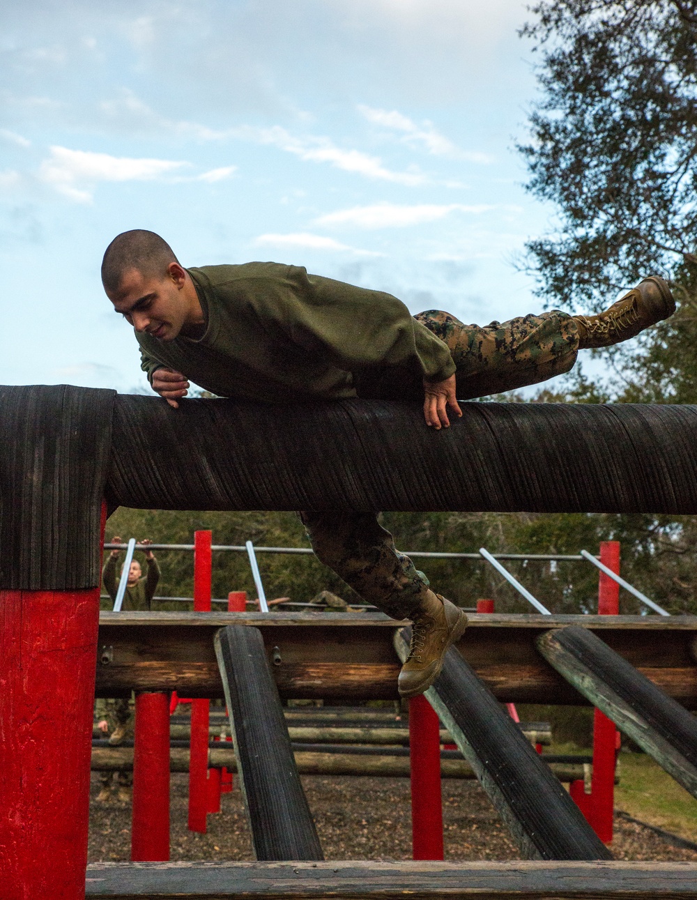 Marine recruits test strength, balance on Parris Island obstacle course