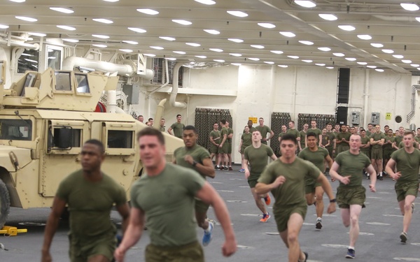 Marines PT while at sea