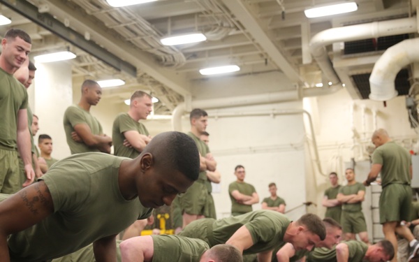 Marines PT while at sea