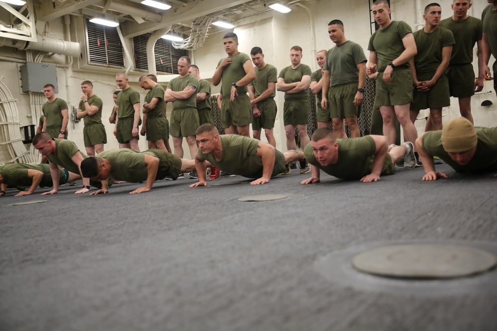 Marines PT while at sea