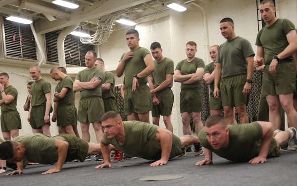 Marines PT while at sea