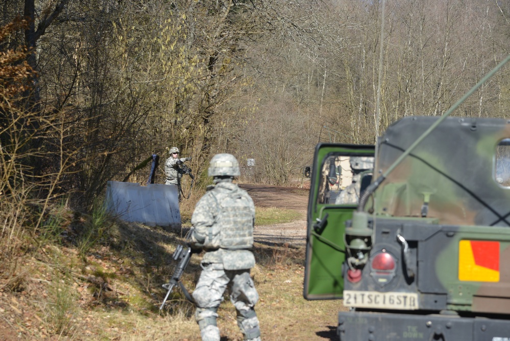 504th Signal Company, 16th Special Troops Battalion  conducts convoy training at the Baumholder Local Training Area, Baumholder, Germany