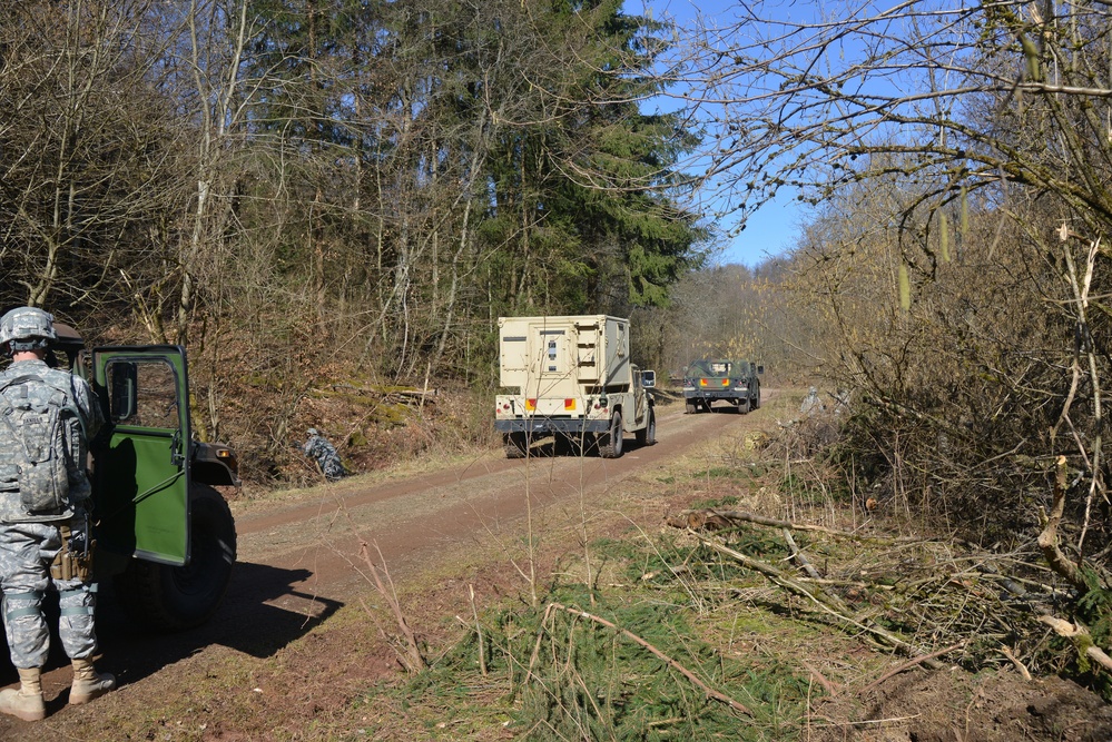 504th Signal Company, 16th Special Troops Battalion  conducts convoy training at the Baumholder Local Training Area, Baumholder, Germany