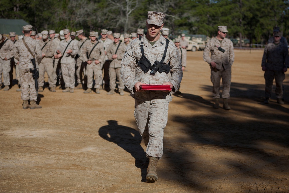 2nd Transportation Support Battalion Marines are awarded for participating in Operation Rolling Thunder