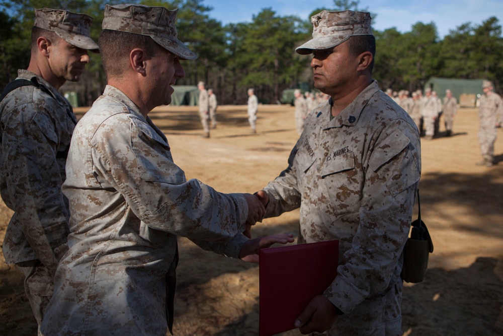 2nd Transportation Support Battalion Marines are awarded for participating in Operation Rolling Thunder