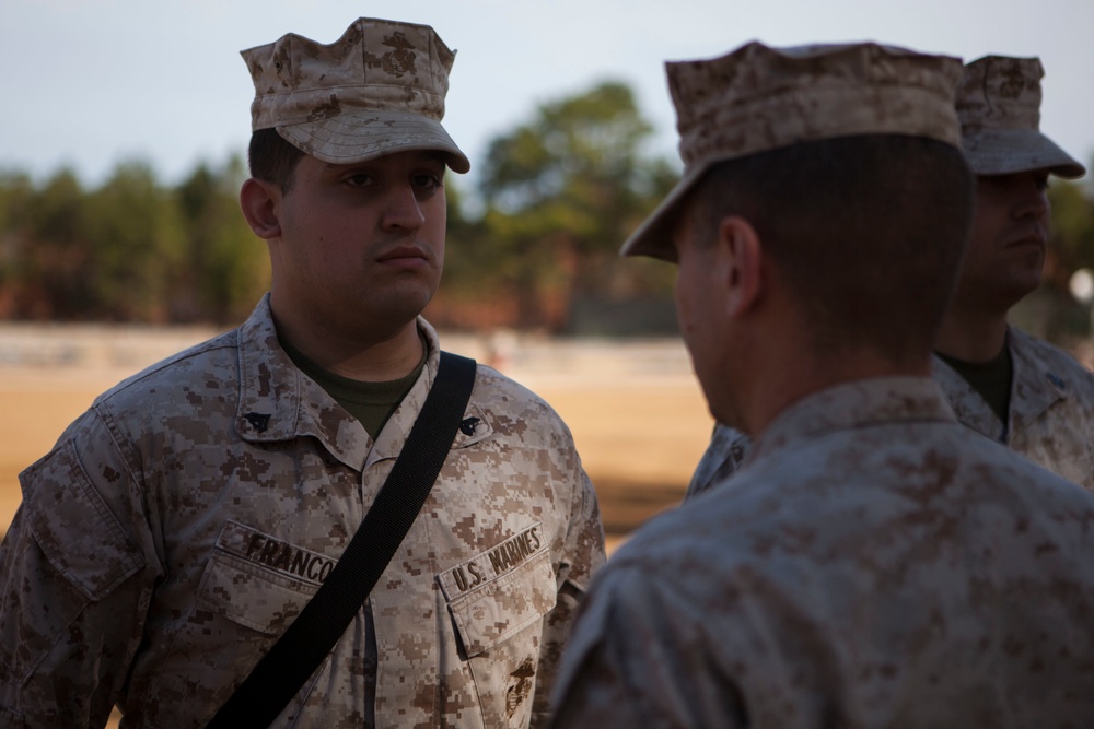 2nd Transportation Support Battalion Marines are awarded for participating in Operation Rolling Thunder