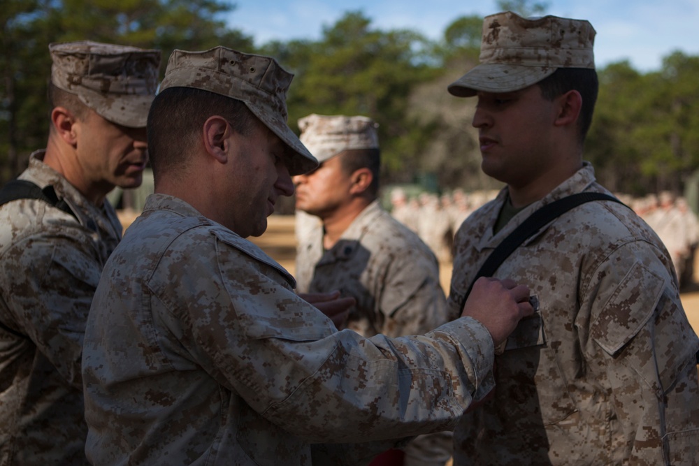 2nd Transportation Support Battalion Marine are awarded for participating in Operation Rolling Thunder