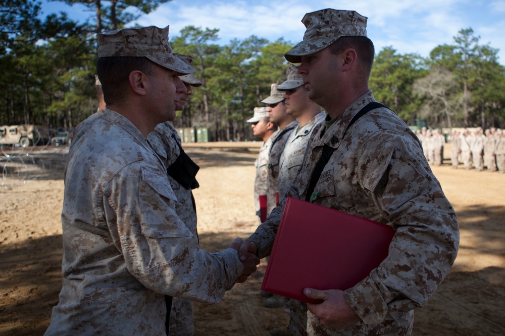 2nd Transportation Support Battalion Marine are awarded for participating in Operation Rolling Thunder